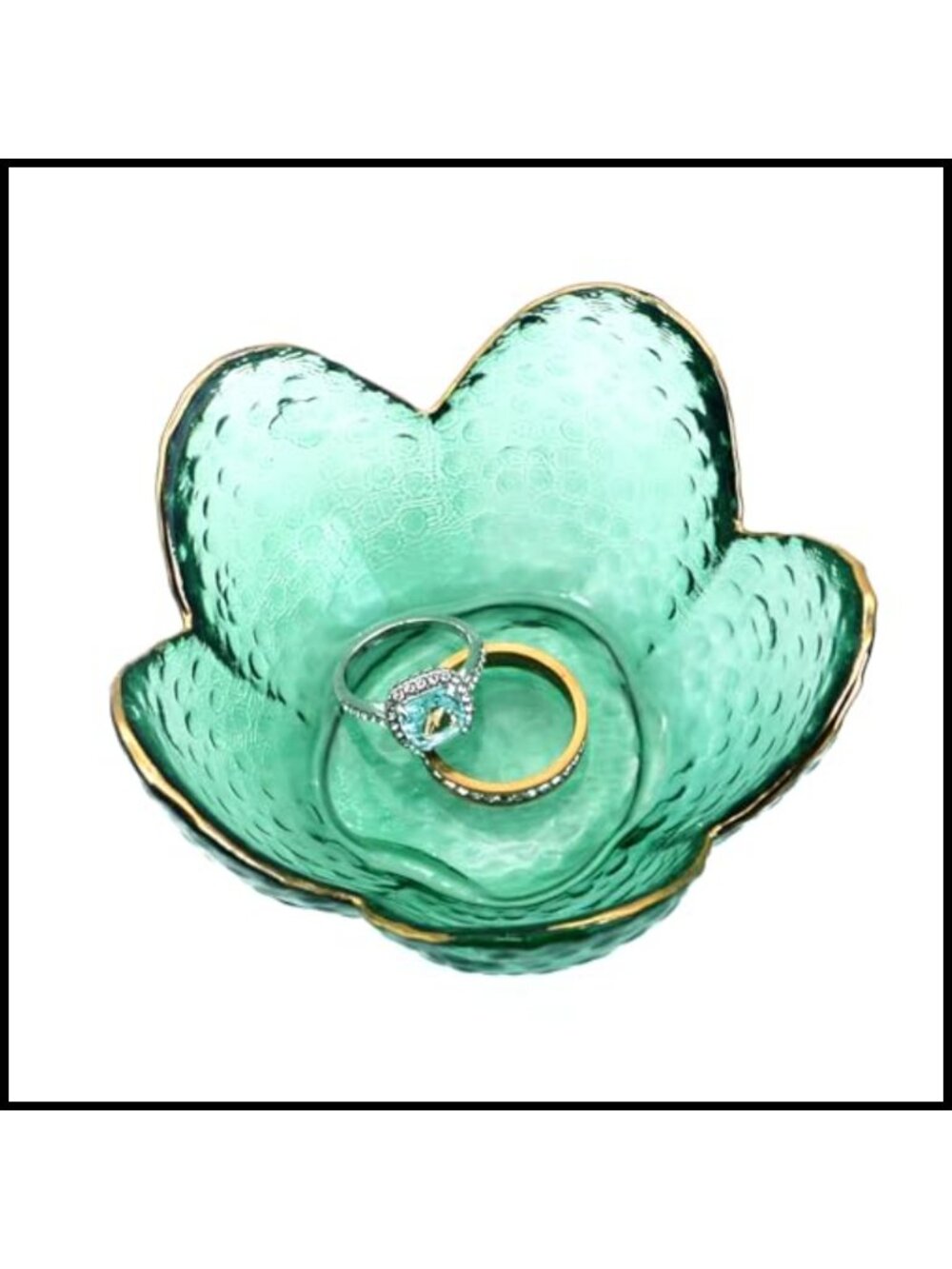 Glass Flower Ring Dish Trinket Tray Jewelry Organizer Gilt-Edged Holder